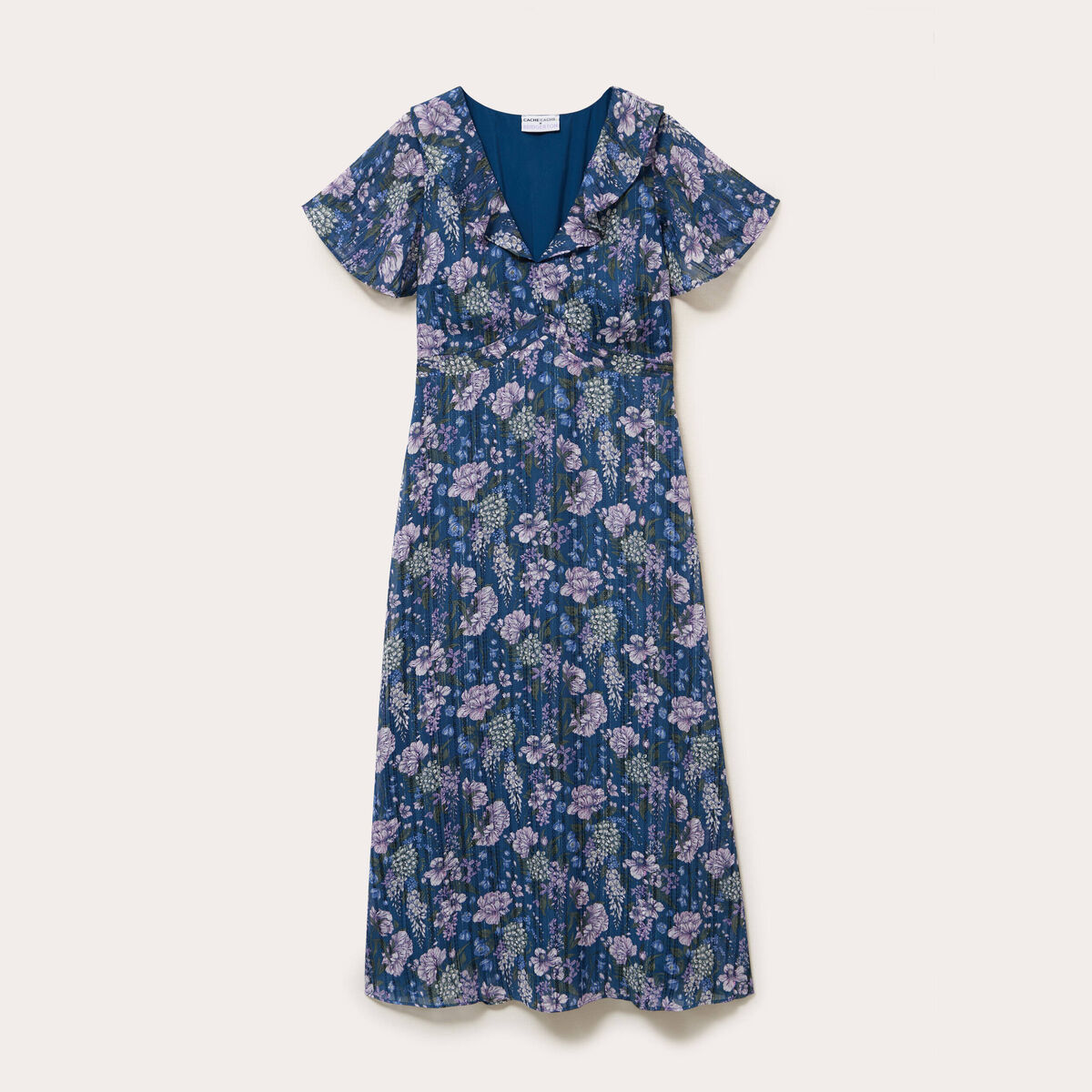 Robe longue &eacute;vas&eacute;e Bridgerton bleu marine femme