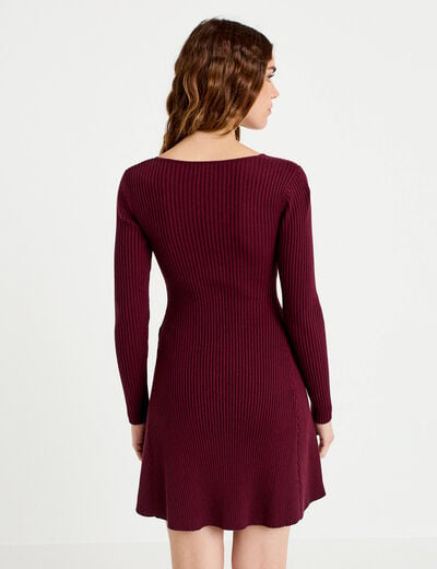 Robe pull patineuse manches longues bordeaux femme