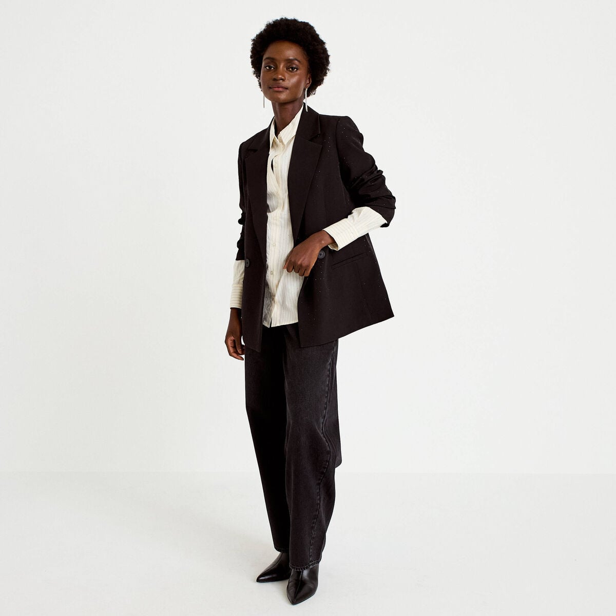 Blazer oversize brillant manches longues noir femme