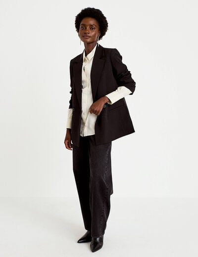 Blazer oversize brillant manches longues noir femme