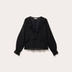 Blouse droite courte manches longues noir femme