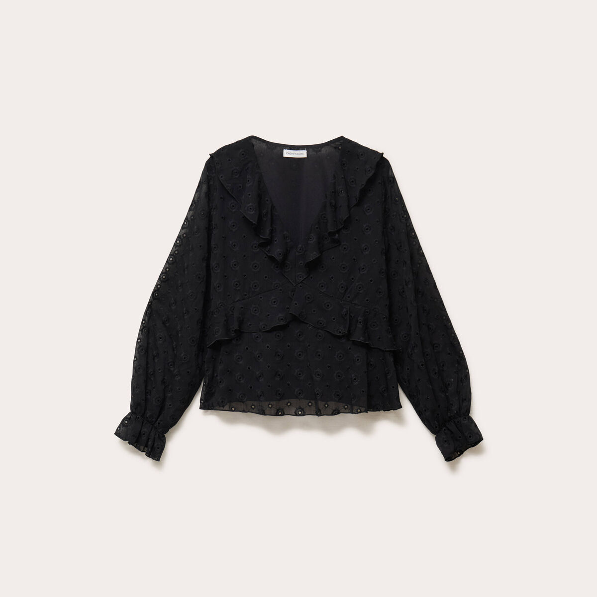 Blouse droite courte manches longues noir femme