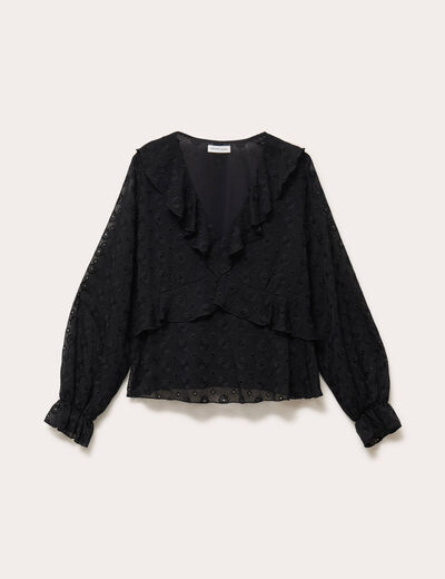 Blouse droite courte manches longues noir femme