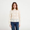 Blouse col montant en dentelle ecru femme