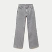 Jean wide leg taille haute brod&eacute; denim gris femme