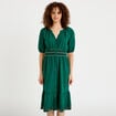 Robe &eacute;vas&eacute;e broderie col chemise vert fonc&eacute; femme