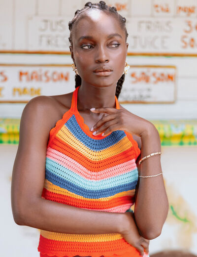 D&eacute;bardeur dos nu en crochet rouge femme