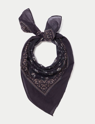 Foulard satin&eacute; soyeux bleu marine femme