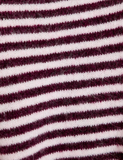 Pull ample duveteux manches courtes prune femme