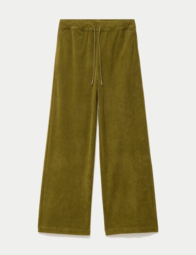 Pantalon bootcut taille standard velours vert kaki femme