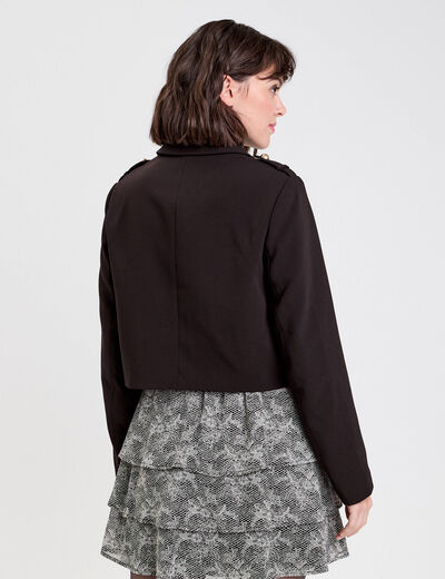 Veste droite courte col classique noir femme