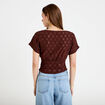 T-shirt ajour&eacute; col v manches courtes marron femme