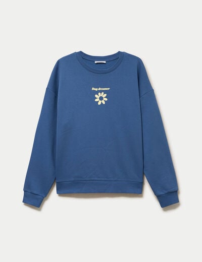 Sweat oversize col rond manches longues bleu fonc&eacute; femme