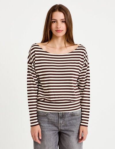 T-shirt col bateau manches longues blanc femme