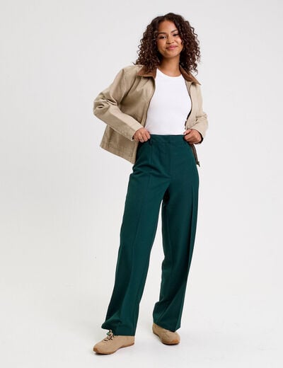 Pantalon bootcut taille haute vert fonc&eacute; femme