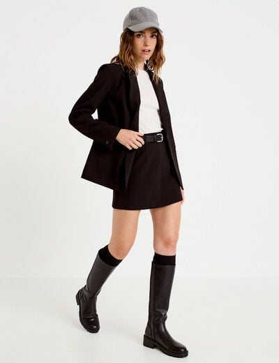 Jupe-short droite avec ceinture amovible noir femme