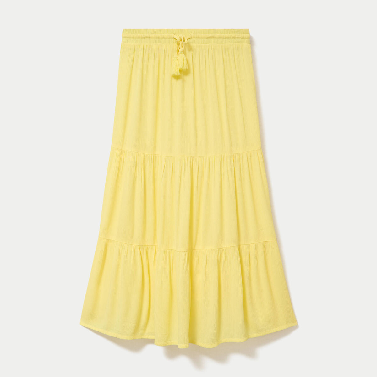 Jupe longue pliss&eacute;e &eacute;vas&eacute;e jaune pastel femme