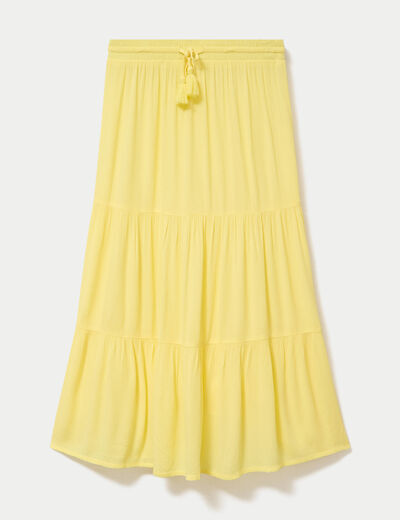 Jupe longue pliss&eacute;e &eacute;vas&eacute;e jaune pastel femme