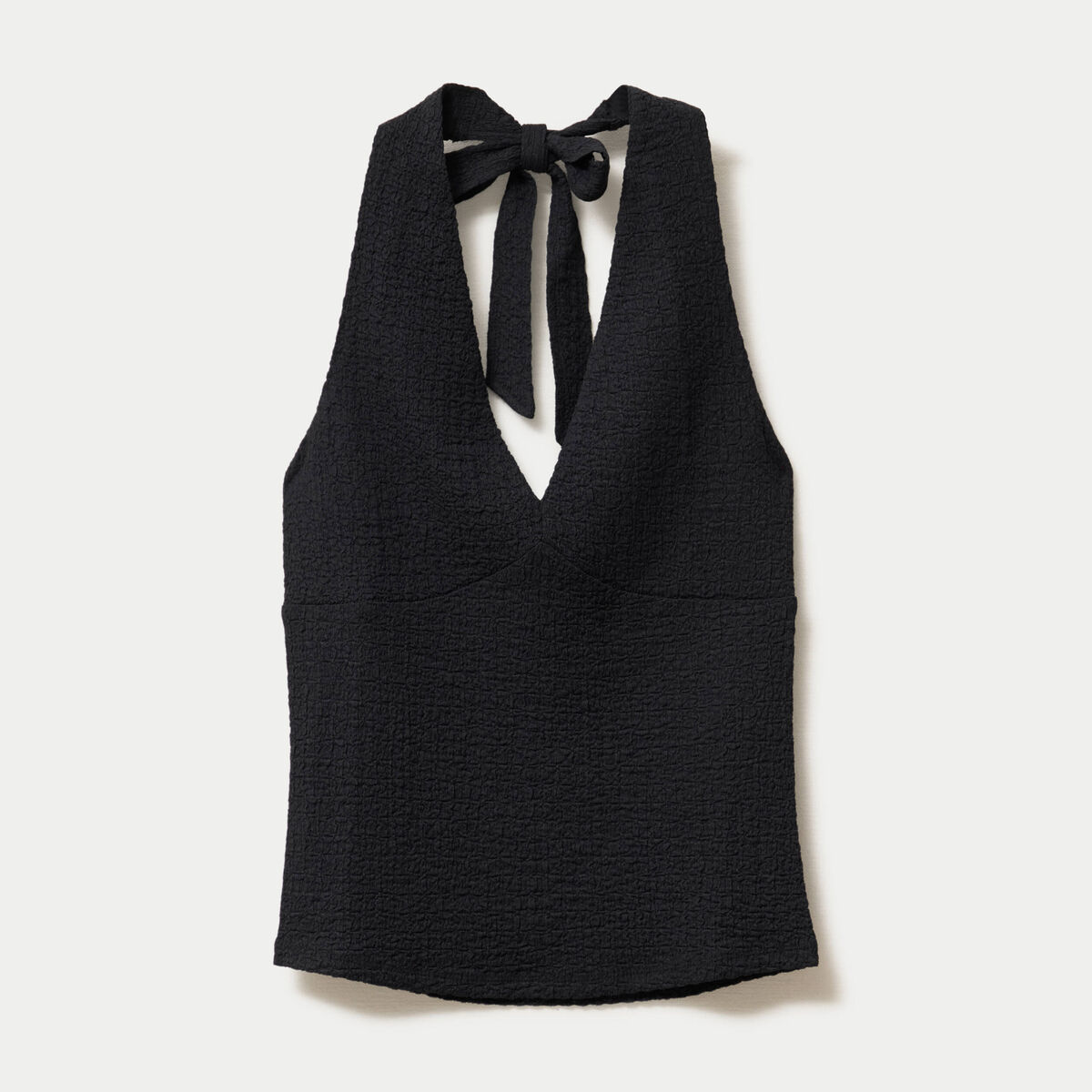 Top cintr&eacute; sans manches avec relief noir femme