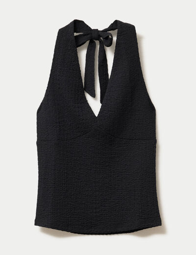 Top cintr&eacute; sans manches avec relief noir femme