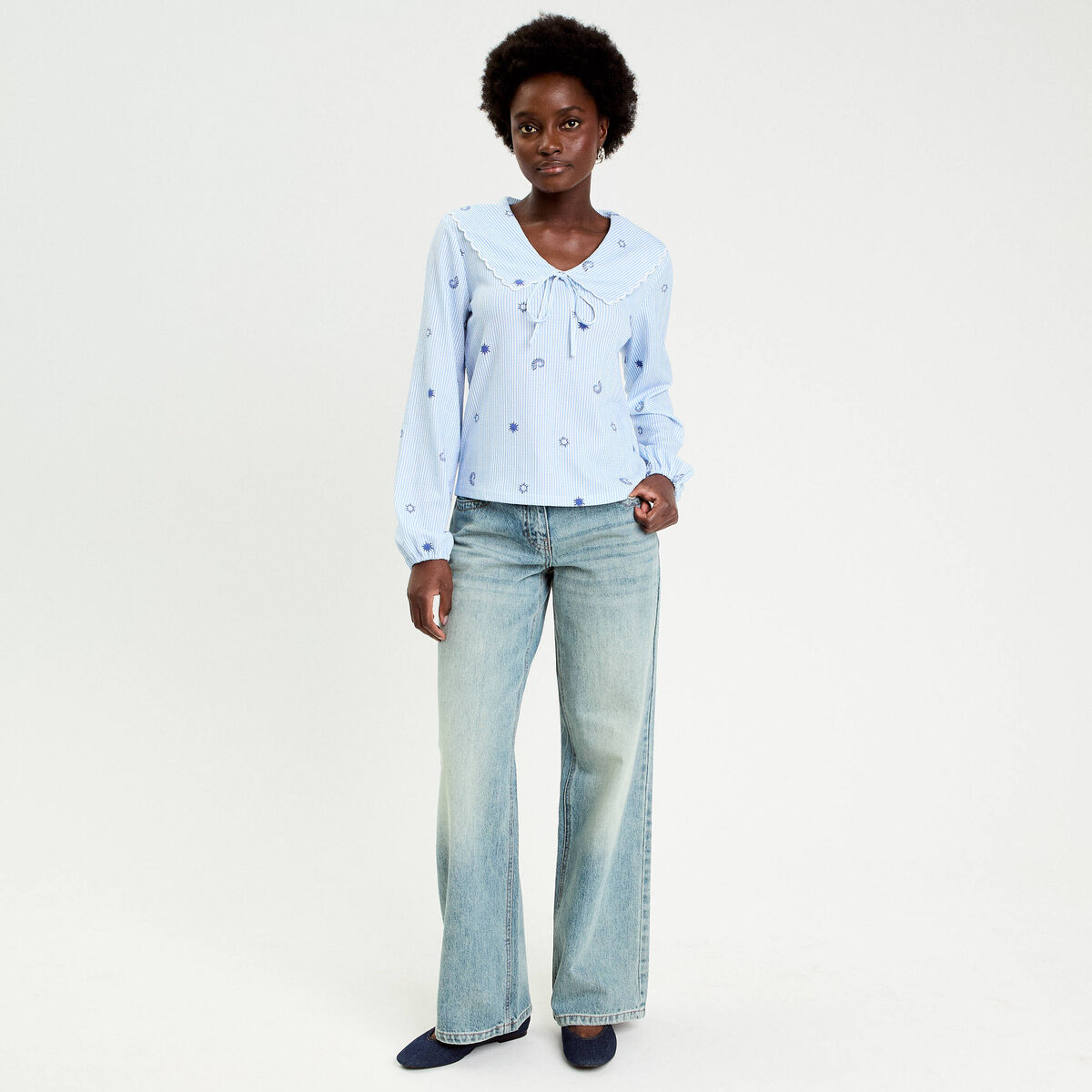 Blouse col xxl manches longues blanc femme