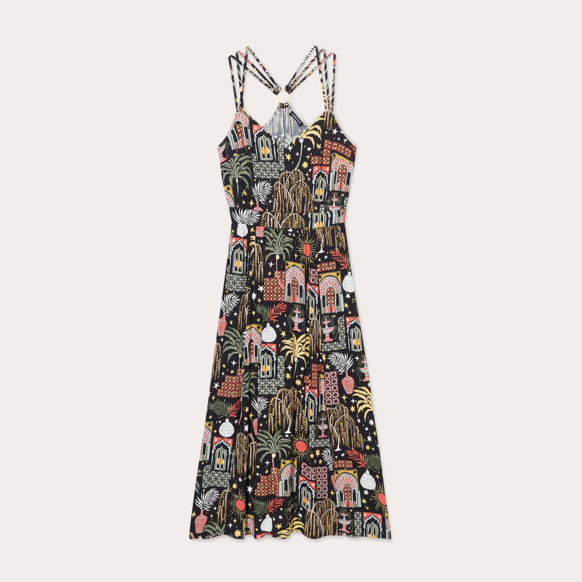 Robe longue &eacute;vas&eacute;e bretelles noir femme