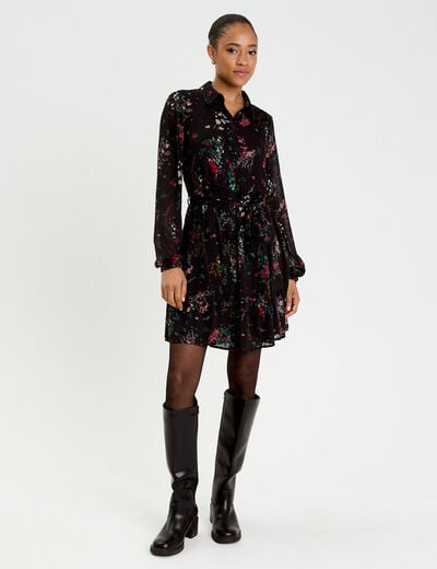 Robe &eacute;vas&eacute;e col chemise noir femme