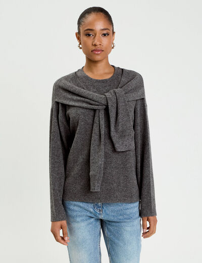 Pull effet 2-en-1 gris fonc&eacute; femme