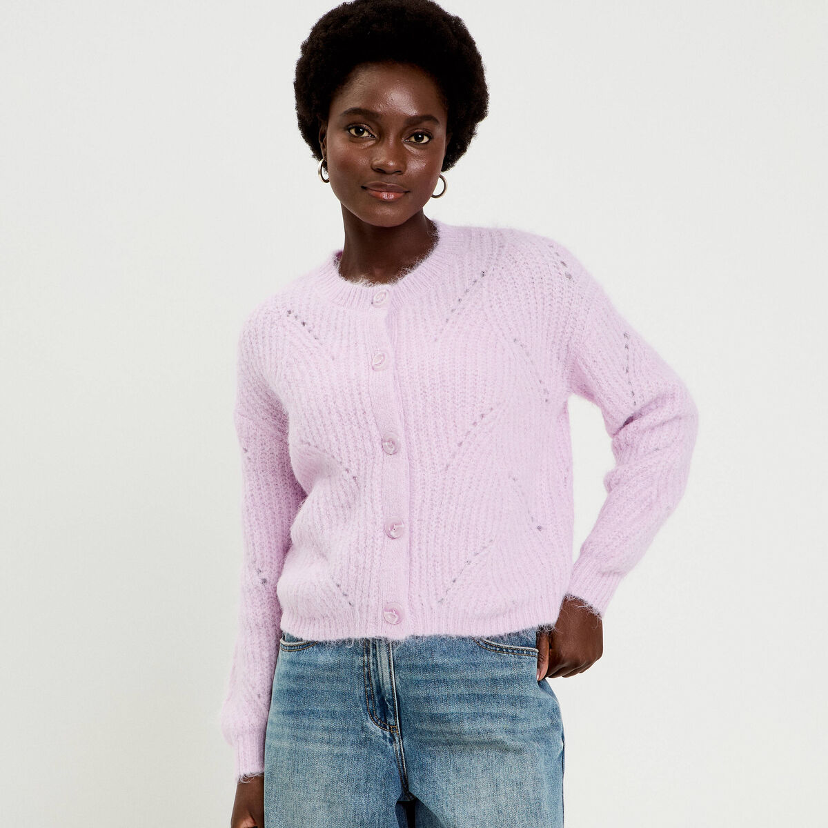Gilet ajour&eacute; manches longues parme femme