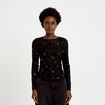 T-shirt ajust&eacute; col rond brod&eacute; perles noir femme