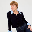 Gilet col chemise manches longues bleu marine femme