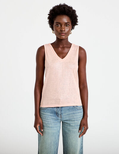 D&eacute;bardeur col v rose saumon femme