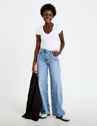 Jeans wide leg taille haute denim double stone femme