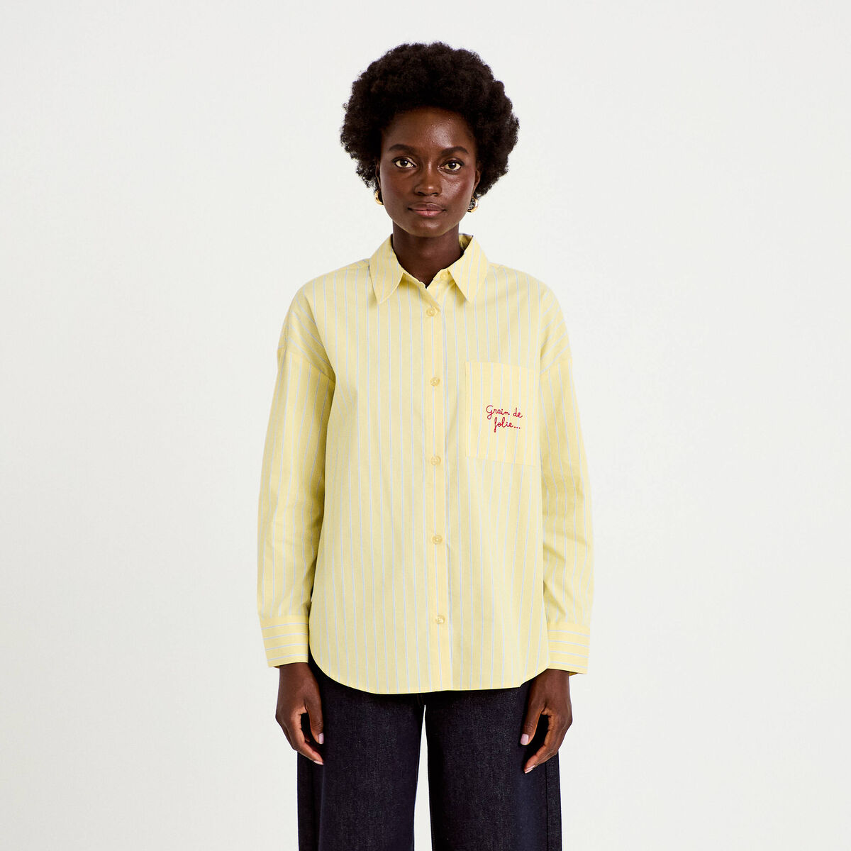 Chemise oversize manches longues jaune femme