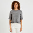 Pull col rond manches courtes gris clair femme