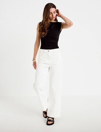 Jean wide leg taille haute ecru femme