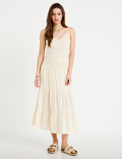 Jupon &eacute;vas&eacute; taille haute ecru femme