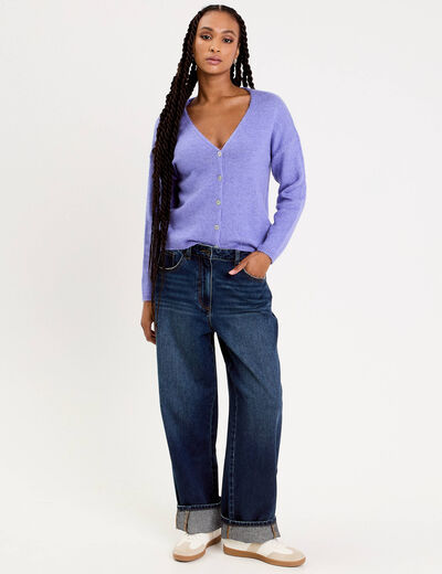 Gilet boutonn&eacute; avec col en V bleu violet femme