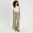 Pantalon large ceintur&eacute; contenant du lin vert kaki femme