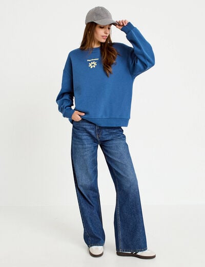 Sweat oversize col rond manches longues bleu fonc&eacute; femme