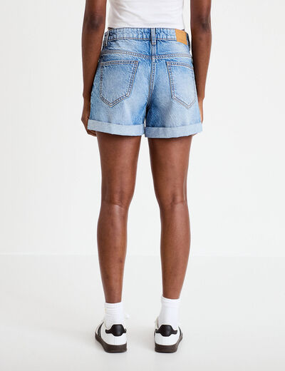 Short mom taille haute en jean denim double stone femme