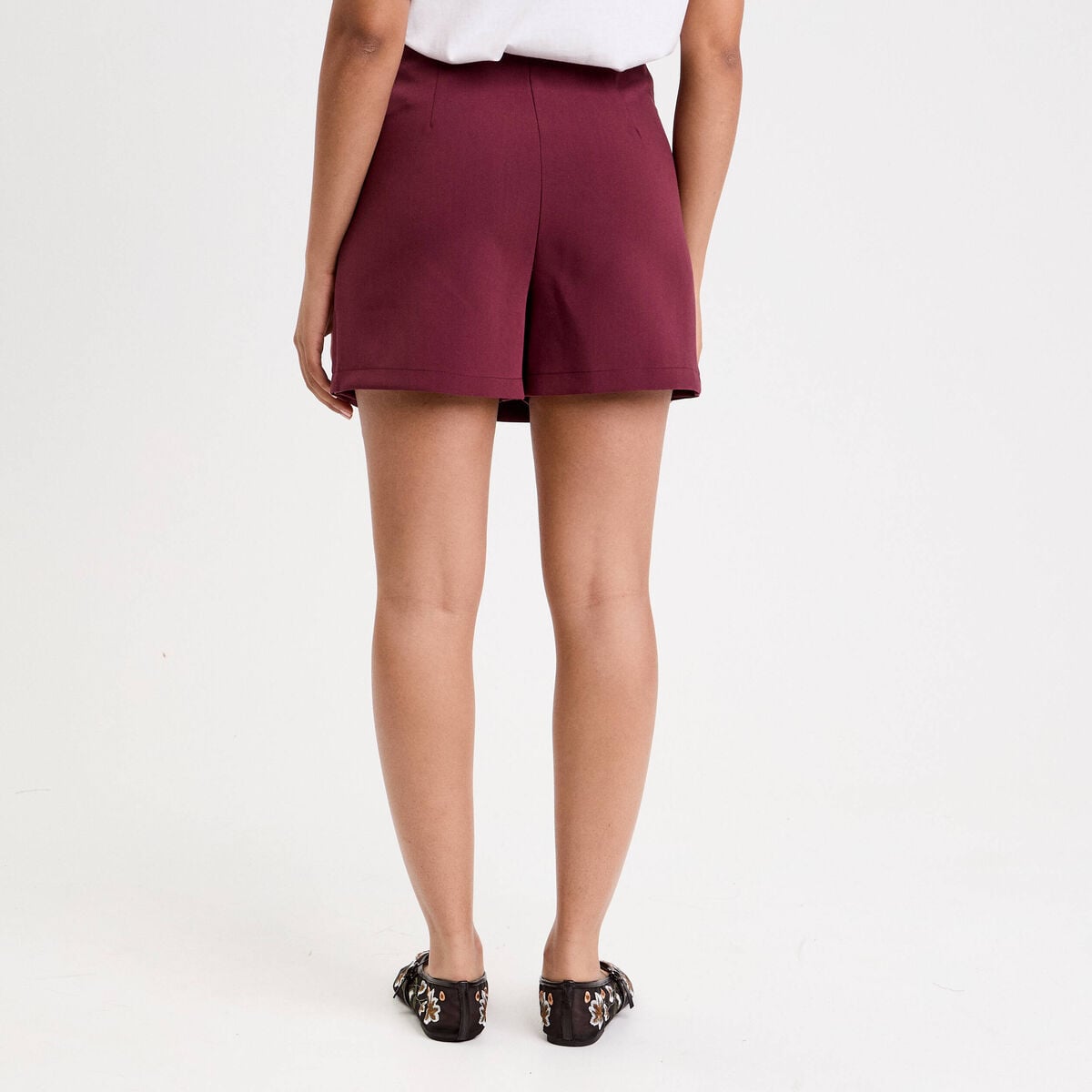 Jupe-short droite fentes violet fonc&eacute; femme