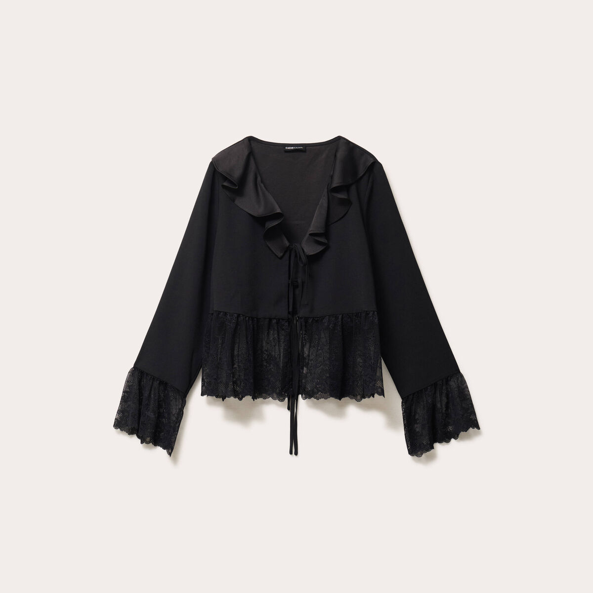 Blouse col V en dentelle noir femme