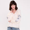 Blouse oversize col v manches longues ecru femme