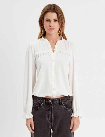 Blouse d&eacute;tails volants ecru femme