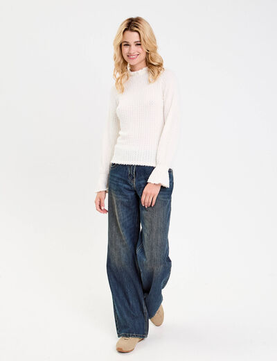 Blouse ajour&eacute;e manches longues ivoire femme