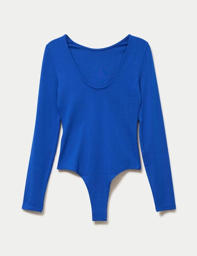 Body cintr&eacute; manches longues bateau bleu electrique femme