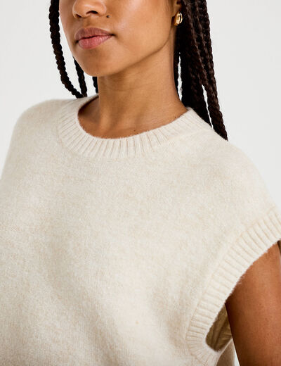 Pull sans manches ecru femme