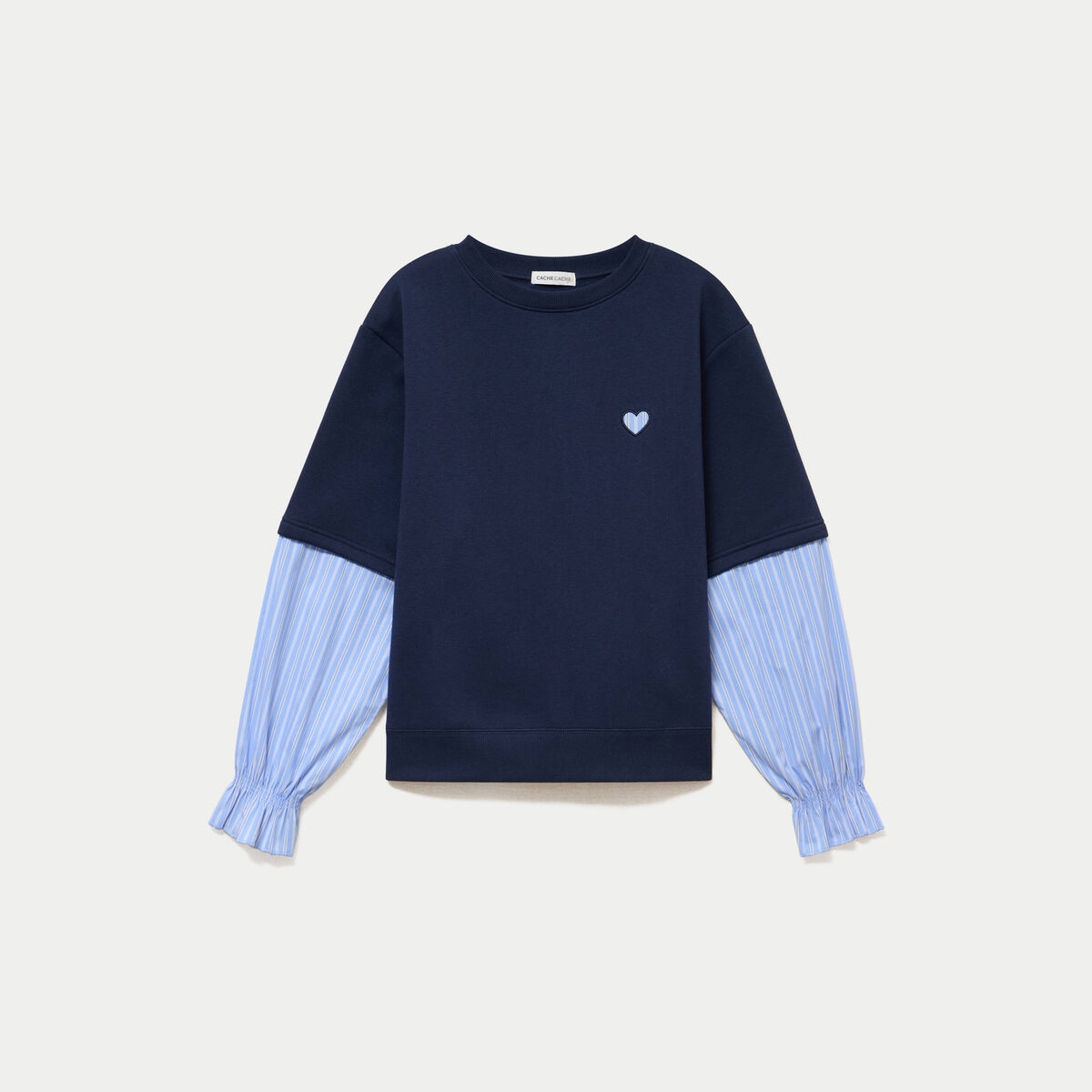 Sweat bi-mati&egrave;re manches longues bleu marine femme