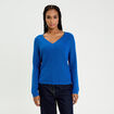 Pull col v manches longues bleu electrique femme